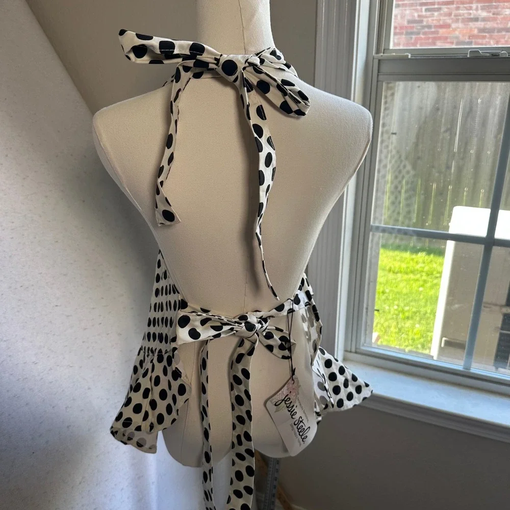 Jessie Steele Josephine Apron Cream Black Polka Dot Retro Ruffle Bow 111-JS-68C